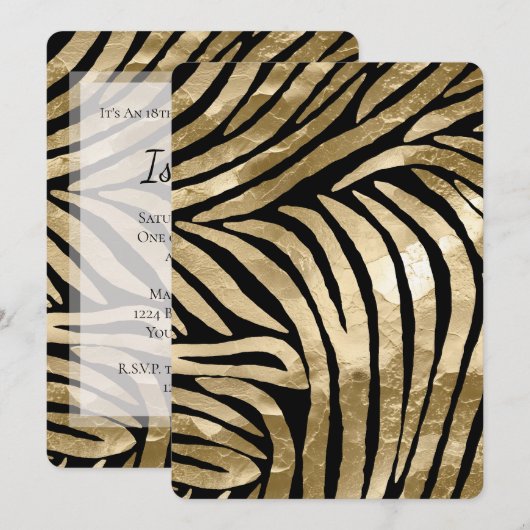 Gold Glam Black Zebra Verjaardag Kaart (Voorkant / Achterkant)