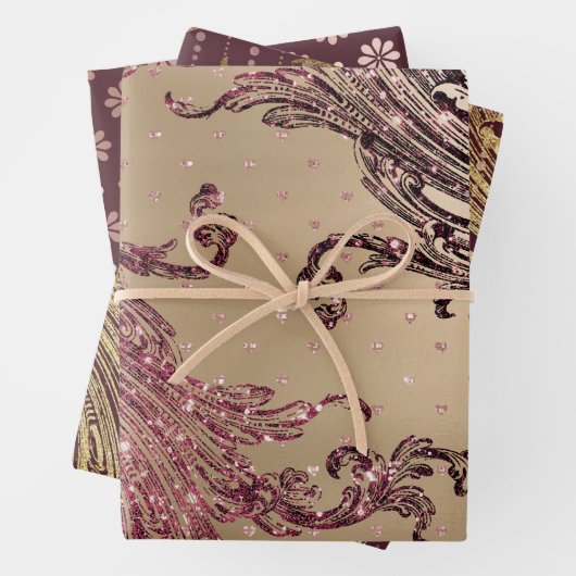 Gold Glam Bourgogne Stippen Inpakpapier Vel (In situ)