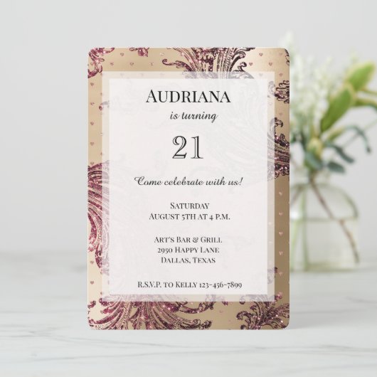 Gold Glam Bourgondië Harten Verjaardag Kaart (Staand voorkant)