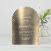 Gold Glam Brushed Metal Glitter Arch Wedding Kaart (Staand voorkant)