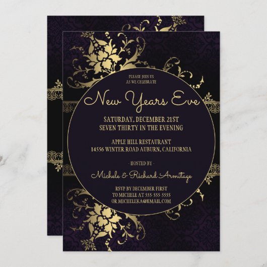 Gold Glam Celebration New Years Uitnodiging (Voorkant / Achterkant)