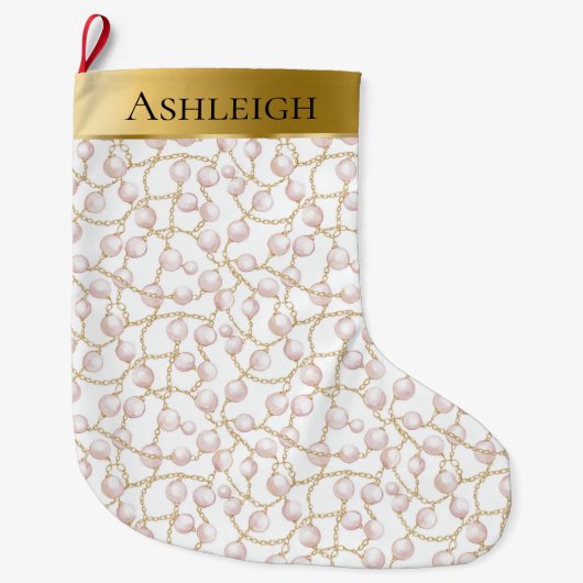 Gold Glam Chic Pink Parels Kerst Grote Kerstsok (Voorkant)