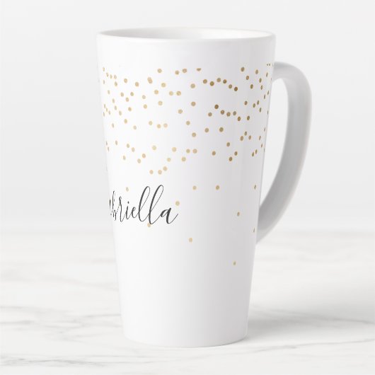 Gold Glam Confetti Name Latte Mok (Rechterhoek)