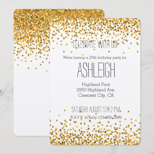 Gold Glam Confetti Stippen Kaart (Voorkant / Achterkant)