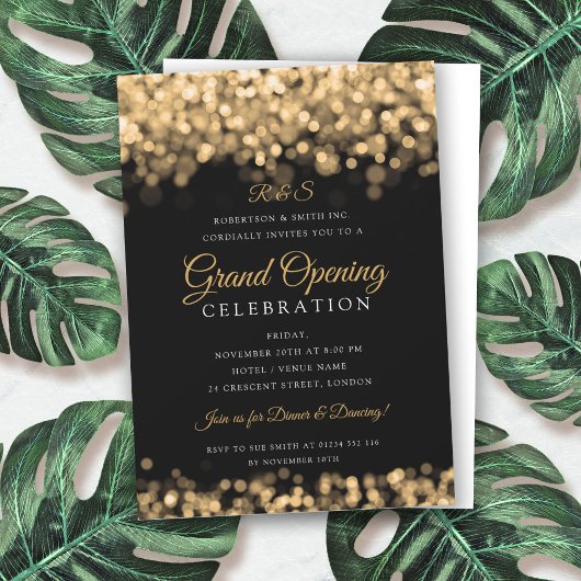 Gold Glam Corporate Grand Opening Monogram Kaart