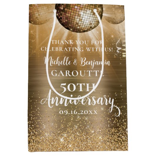 Gold Glam Disco Ball 50th Wedding Jubileum Medium Cadeauzakje (Voorkant)