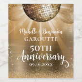Gold Glam Disco Ball 50th Wedding Jubileum Wijn Etiket (Enkel label)