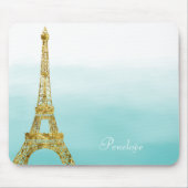 Gold Glam Eiffel Tower Aqua Ombre Waterverf Muismat (Voorkant)