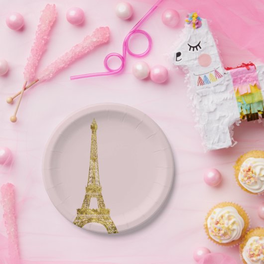 Gold Glam Eiffel Tower Papieren Bordje (Feest)