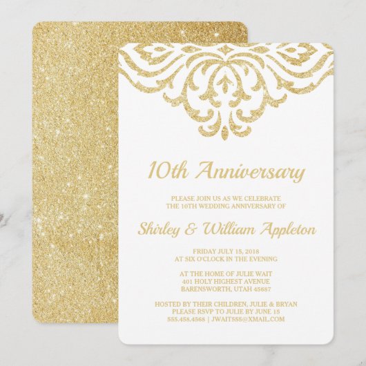 Gold Glam Elegant 10th Wedding Jubileum Kaart (Voorkant / Achterkant)