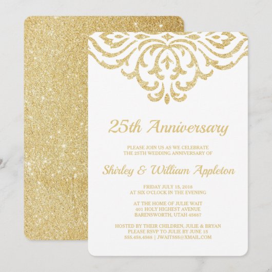 Gold Glam Elegant 25th Wedding Jubileum Kaart (Voorkant / Achterkant)