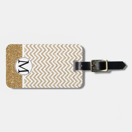 Gold Glam Faux Glitter Chevron Bagagelabel (Voorkant horizontaal)