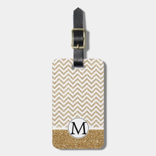Gold Glam Faux Glitter Chevron Bagagelabel (Voorkant verticaal)