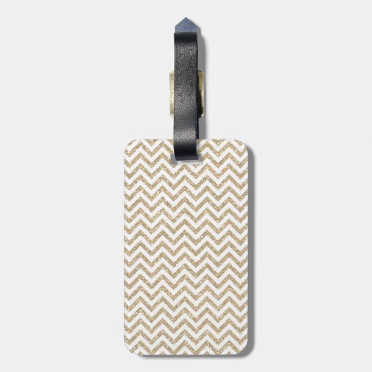 Gold Glam Faux Glitter Chevron Bagagelabel (Achterkant verticaal)