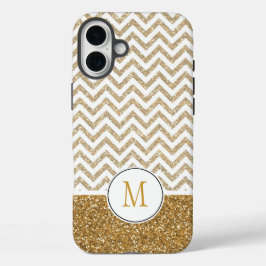 Gold Glam Faux Glitter Chevron iPhone 16 Plus Hoesje