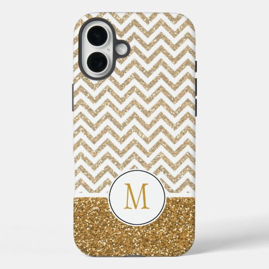 Gold Glam Faux Glitter Chevron Case-Mate iPhone Case (Achterkant)