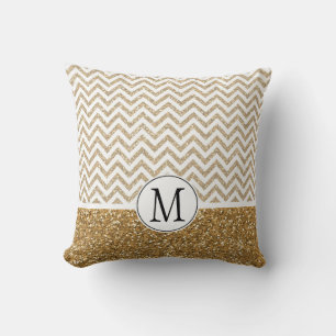 Gold Glam Faux Glitter Chevron Kussen