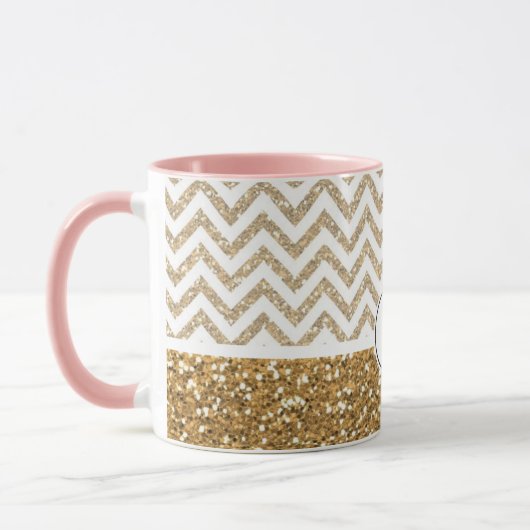 Gold Glam Faux Glitter Chevron Mok (Links)
