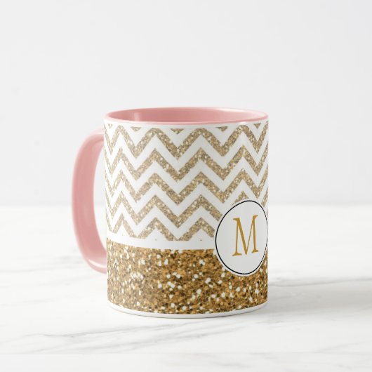 Gold Glam Faux Glitter Chevron Mok (Voorkant links)