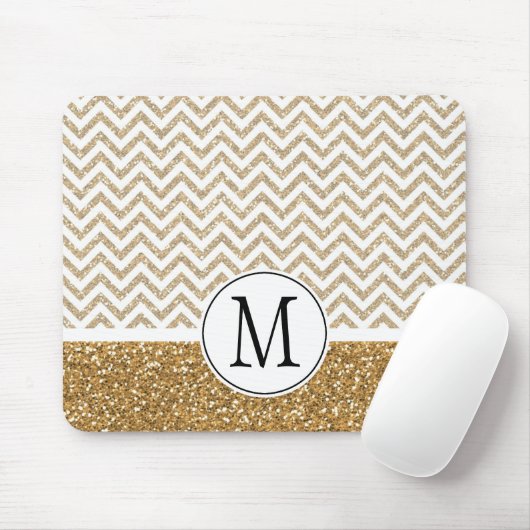 Gold Glam Faux Glitter Chevron Muismat (Met muis)