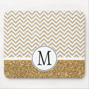 Gold Glam Faux Glitter Chevron Muismat