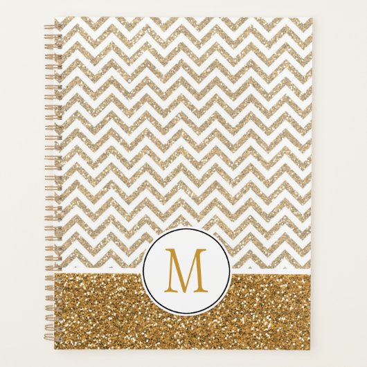 Gold Glam Faux Glitter Chevron Planner (Voorkant)