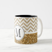 Gold Glam Faux Glitter Chevron Tweekleurige Koffiemok (Voorkant rechts)