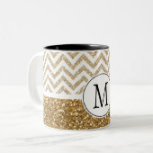 Gold Glam Faux Glitter Chevron Tweekleurige Koffiemok (Voorkant links)