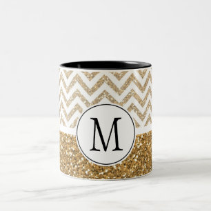 Gold Glam Faux Glitter Chevron Tweekleurige Koffiemok