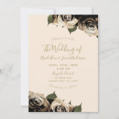 Gold Glam Floral Rozen Elegant Ivory Chic Wedding Kaart (Voorkant)