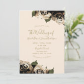 Gold Glam Floral Rozen Elegant Ivory Chic Wedding Kaart (Staand voorkant)