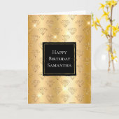 Gold Glam Glitter Diamonds Verjaardag Kaart (Gele Bloem)
