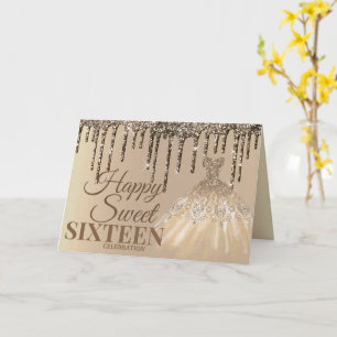 Gold Glam Glitter Drips Spark Sweet 16 zaterdag Kaart