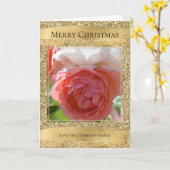 Gold Glam Glitter Gepersonaliseerde foto Kaart (Gele Bloem)