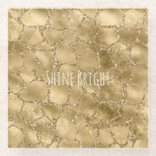 Gold Glam Glitter Giraffe Print Glazen Onderzetter