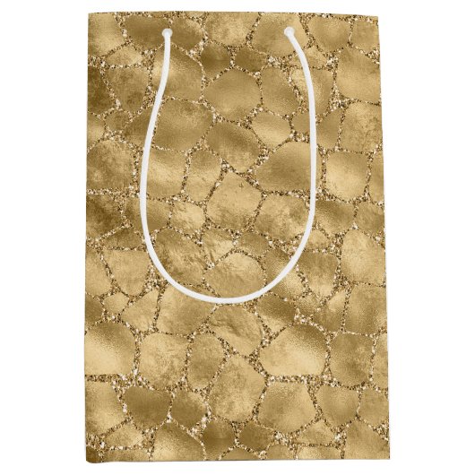 Gold Glam Glitter Giraffe Print Medium Cadeauzakje (Voorkant)