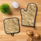Gold Glam Glitter Giraffe Print Ovenwant & Pannenlap Set (Top down)