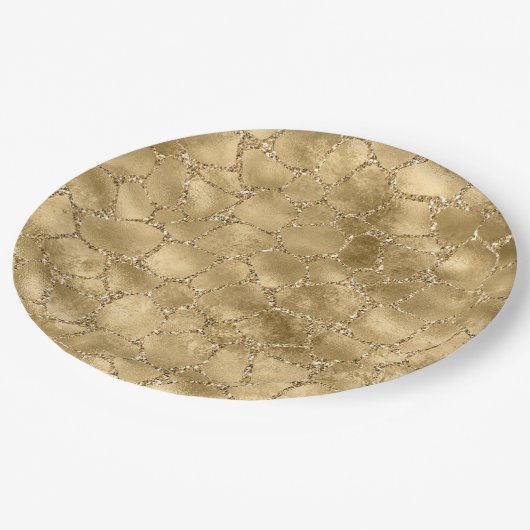 Gold Glam Glitter Giraffe Print Papieren Bordje (Gekanteld)