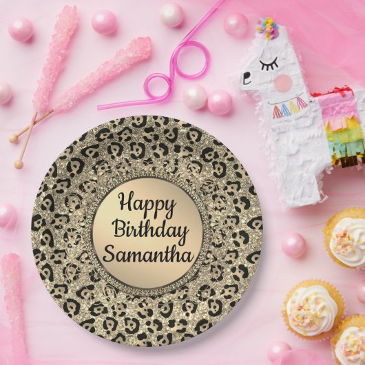 Gold Glam Glitter Leopard Bord (Feest)