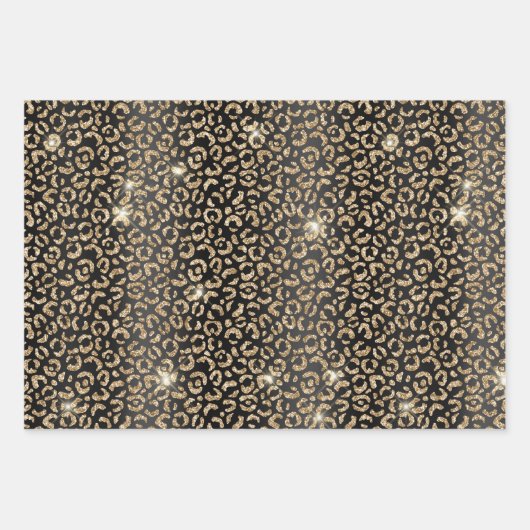 Gold Glam Glitter Leopard Inpakpapier Vel (Voorkant 3)
