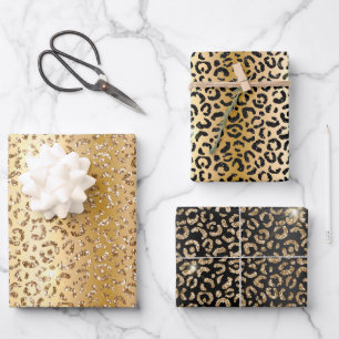 Gold Glam Glitter Leopard Inpakpapier Vel