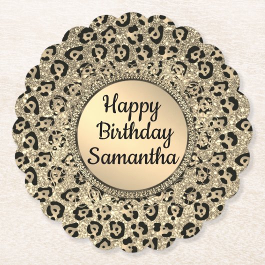 Gold Glam Glitter Leopard Onderzetter (Voorkant)
