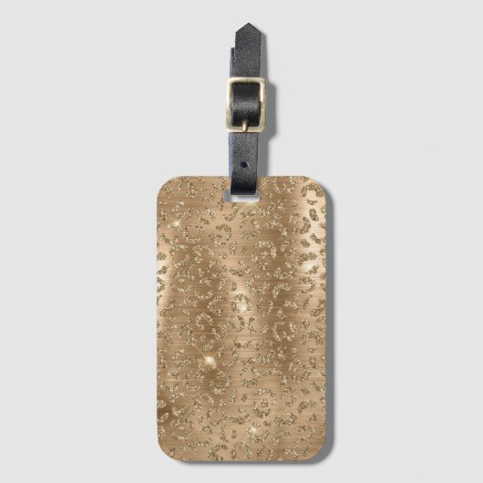 Gold Glam Glitter Leopard Print Bagagelabel (Voorkant (verticaal))