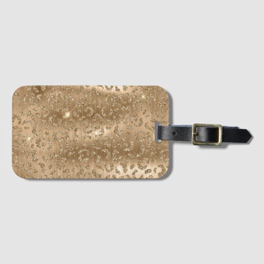 Gold Glam Glitter Leopard Print Bagagelabel (Voorkant (horizontaal))