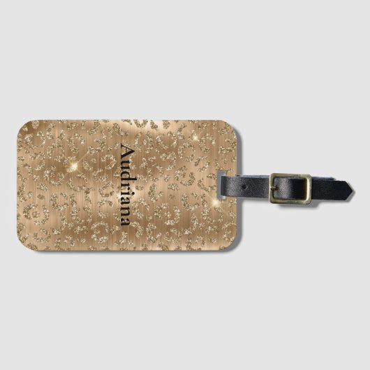 Gold Glam Glitter Leopard Print Bagagelabel (Voorkant (horizontaal))