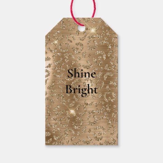 Gold Glam Glitter Leopard Print Cadeaulabel (Voorkant)