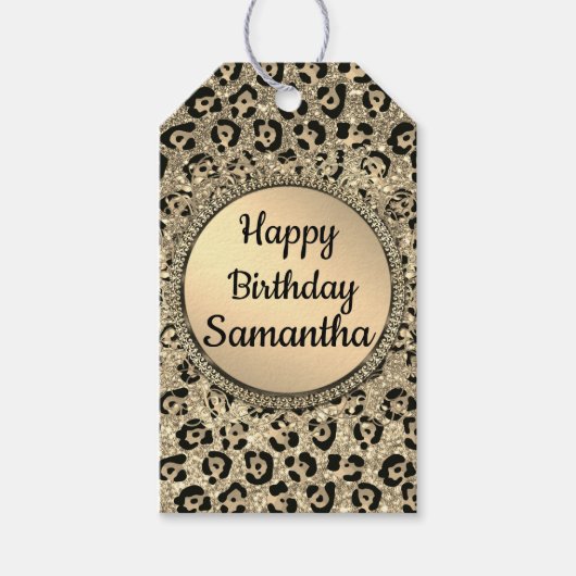 Gold Glam Glitter Leopard Print Cadeaulabel (Voorkant)