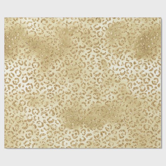 Gold Glam Glitter Leopard Print Cadeaupapier (Vlak)