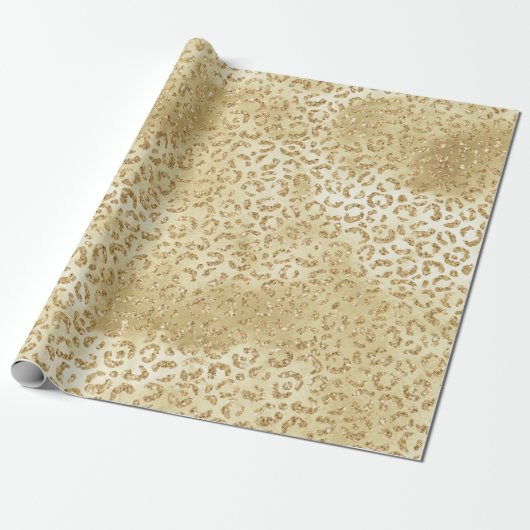 Gold Glam Glitter Leopard Print Cadeaupapier (Uitgerold)
