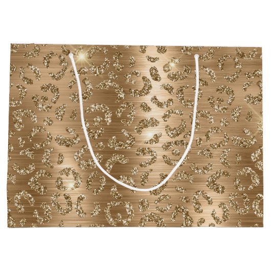 Gold Glam Glitter Leopard Print Groot Cadeauzakje (Achterkant)